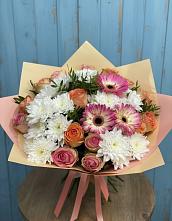 Букет цветов из:  Розы, Герберы и Хризантемы #REPLACE_PRED# Ялге