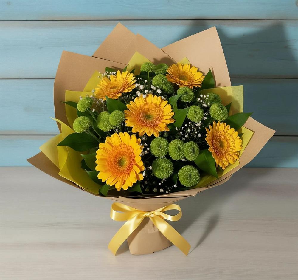 Букет цветов из: Герберы и Хризантемы в Ялге