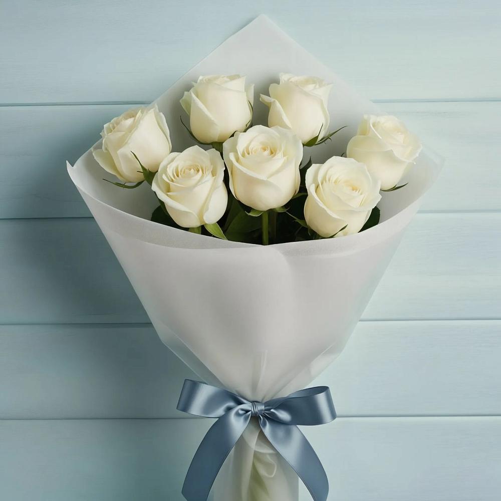 Букет 7 Белых роз Эдлесс Лав в Ялге